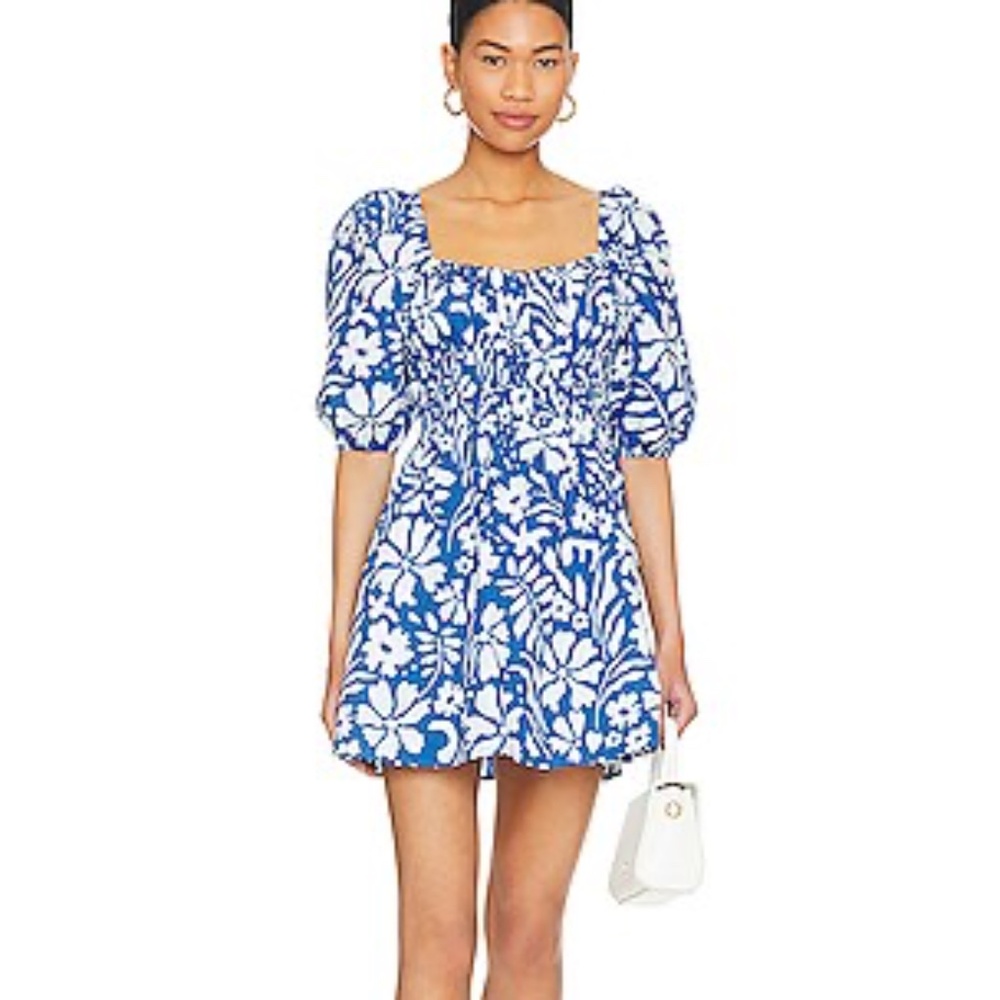 FAITHFULL THE BRAND Marinelli Mini Dress in Sidra Floral Print Blue